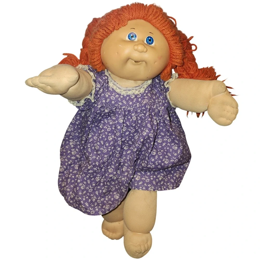 VTG 1982 Cabbage Patch Kids Doll Red Hair Blue Eyes Purple Floral Dress 16" READ - Picture 1 of 9